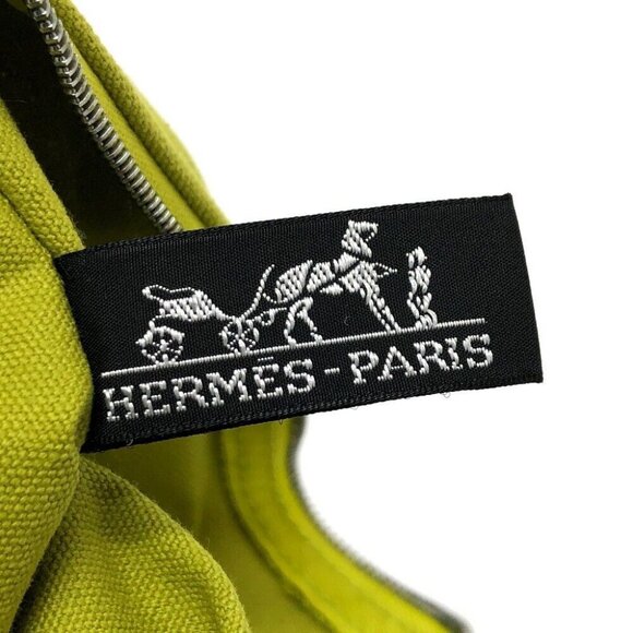 Auth HERMES Large Pouch Pouch Canvas GreenBased/SilverHardware - Picture 6 of 12